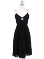 8420 Black Pleated Cocktail Dress with Rhinestone Pin - Black, Front View Thumbnail
