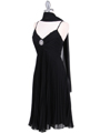8420 Black Pleated Cocktail Dress with Rhinestone Pin - Black, Alt View Thumbnail