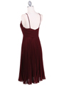 8420 Burgundy Pleated Cocktail Dress with Rhinestone Pin - Burgundy, Back View Thumbnail