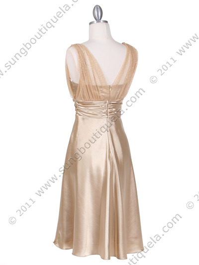 8474 Gold Glitter Tea Length Dress - Gold, Back View Medium