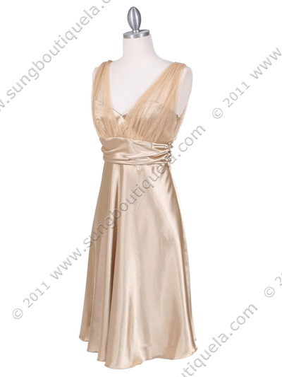 8474 Gold Glitter Tea Length Dress - Gold, Alt View Medium