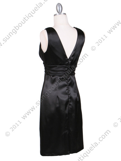 8476 Black Cocktail Dress with Rhinestone Pin - Black, Back View Medium