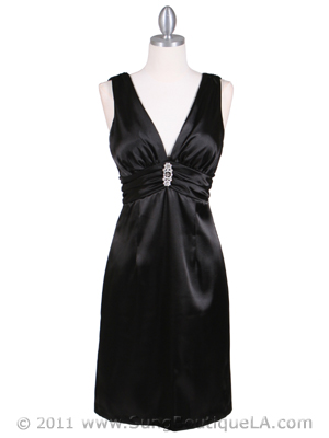 8476 Black Cocktail Dress with Rhinestone Pin, Black