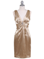 8476 Gold Cocktail Dress with Rhinestone Pin - Gold, Front View Thumbnail