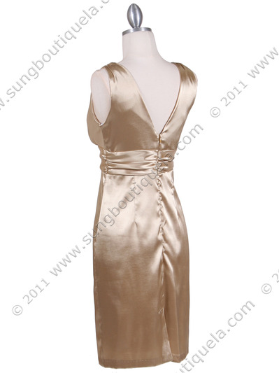 8476 Gold Cocktail Dress with Rhinestone Pin - Gold, Back View Medium