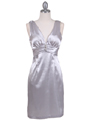 8476 Silver Cocktail Dress with Rhinestone Pin - Silver, Front View Thumbnail