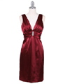 8476 Wine Cocktail Dress with Rhinestone Pin - Wine, Front View Thumbnail