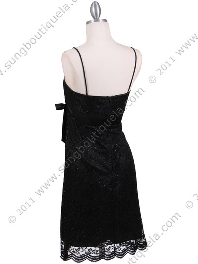 8483 Black Laced Cocktail Dress - Black, Back View Medium