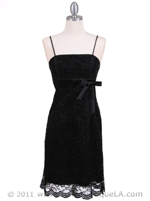 8483 Black Laced Cocktail Dress, Black