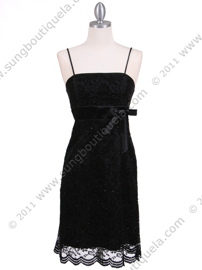 8483 Black Laced Cocktail Dress - Black, Front View Medium