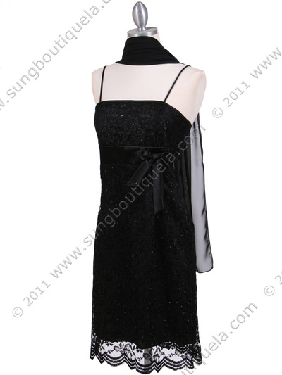 8483 Black Laced Cocktail Dress - Black, Alt View Medium