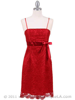 8483 Red Laced Cocktail Dress, Red