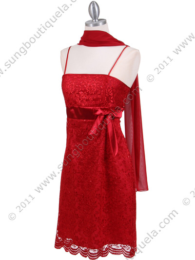 8483 Red Laced Cocktail Dress - Red, Alt View Medium