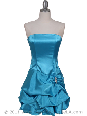 8484 Turquoise Bubble Cocktail Dress with Rhinestone Pin, Turquoise