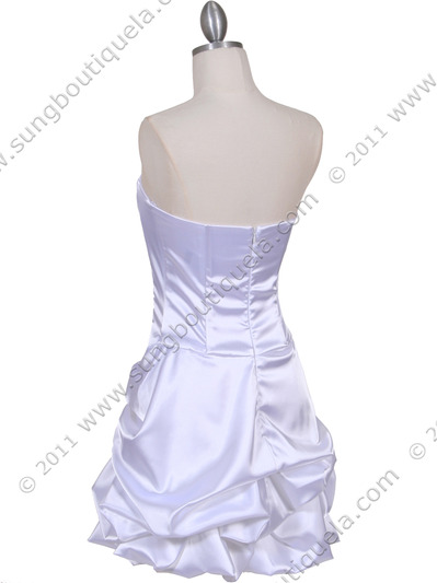 8484 White Bubble Cocktail Dress with Rhinestone Pin - White, Back View Medium