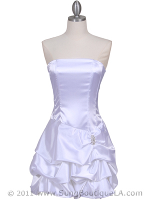 8484 White Bubble Cocktail Dress with Rhinestone Pin, White