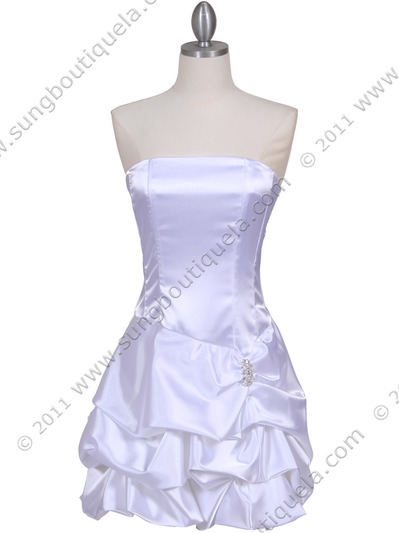 8484 White Bubble Cocktail Dress with Rhinestone Pin - White, Front View Medium