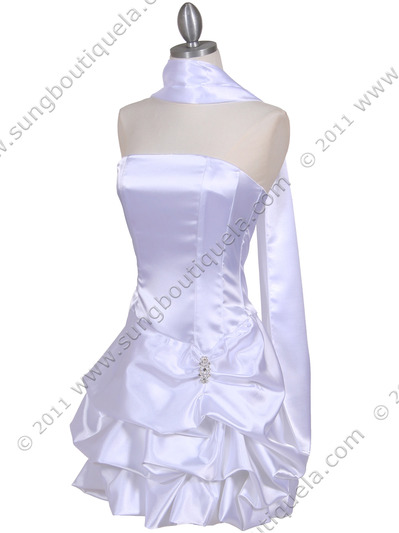 8484 White Bubble Cocktail Dress with Rhinestone Pin - White, Alt View Medium