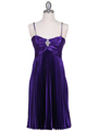8491 Purple Pleated Cocktail Dress with Rhinestone Pin - Purple, Front View Thumbnail