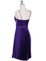 8491 Purple Pleated Cocktail Dress with Rhinestone Pin - Purple, Back View Thumbnail