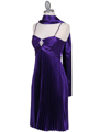 8491 Purple Pleated Cocktail Dress with Rhinestone Pin - Purple, Alt View Thumbnail