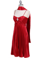 8491 Red Pleated Cocktail Dress with Rhinestone Pin - Red, Alt View Thumbnail
