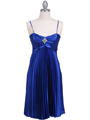 8491 Royal Blue Pleated Cocktail Dress with Rhinestone Pin - Royal Blue, Front View Thumbnail