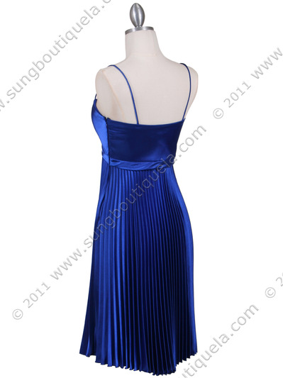 8491 Royal Blue Pleated Cocktail Dress with Rhinestone Pin - Royal Blue, Back View Medium