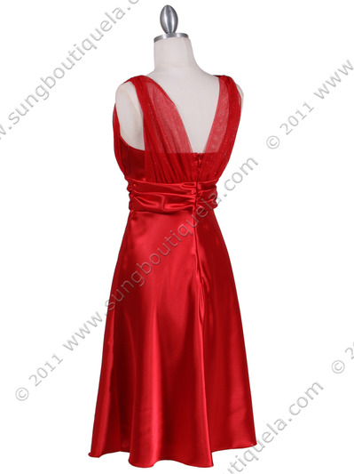 8493 Red Glitter Tea Length Dress - Red, Back View Medium