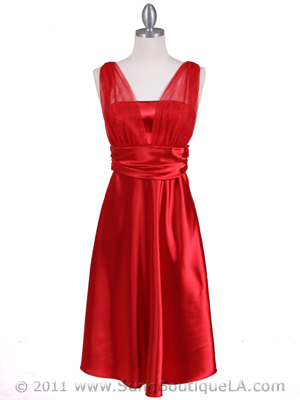 8493 Red Glitter Tea Length Dress, Red