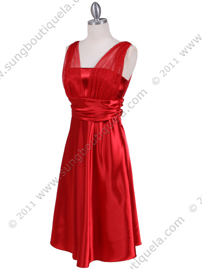 8493 Red Glitter Tea Length Dress - Red, Alt View Medium