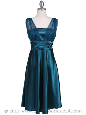 8493 Teal Glitter Tea Length Dress, Teal