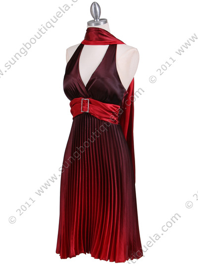 8494 Red 2-tone Pleated Cocktail Dress - Red, Alt View Medium