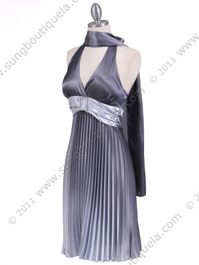 8494 Silver 2-tone Pleated Cocktail Dress - Silver, Alt View Medium