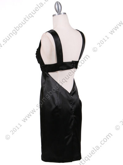 8503 Black Satin Cocktail Dress - Black, Back View Medium