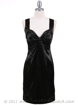 8503 Black Satin Cocktail Dress, Black