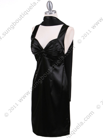 8503 Black Satin Cocktail Dress - Black, Alt View Medium