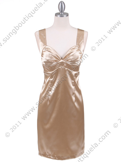 8503 Gold Satin Cocktail Dress - Gold, Front View Medium