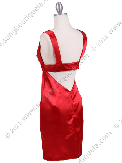 8503 Red Satin Cocktail Dress - Red, Back View Medium