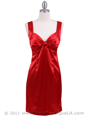 8503 Red Satin Cocktail Dress, Red