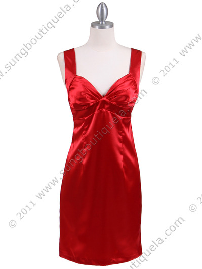 8503 Red Satin Cocktail Dress - Red, Front View Medium