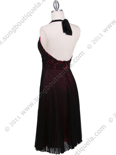 8508 Black Fuschia Lace Cocktail Dress - Black Fuschia, Back View Medium