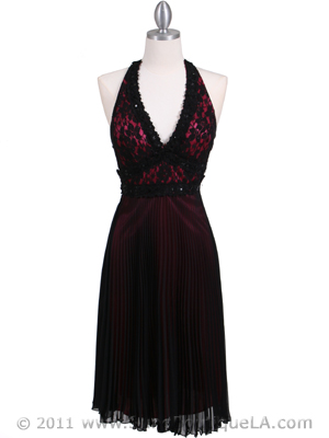 8508 Black Fuschia Lace Cocktail Dress, Black Fuschia