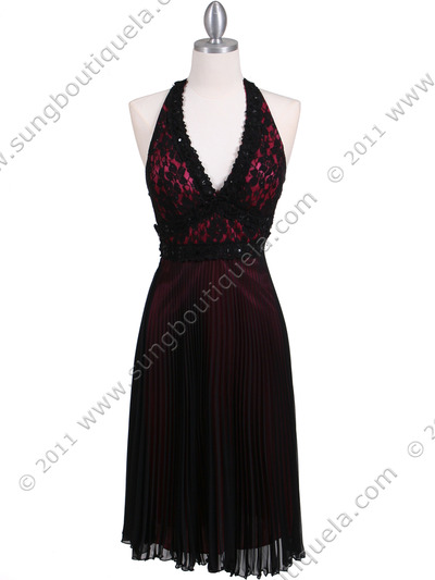 8508 Black Fuschia Lace Cocktail Dress - Black Fuschia, Front View Medium