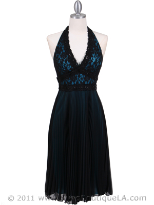 8508 Black Turquoise Lace Cocktail Dress, Black Turquoise