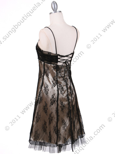 8509 Black Gold Laced Cocktail Dress - Black Gold, Back View Medium