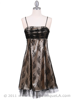 8509 Black Gold Laced Cocktail Dress, Black Gold