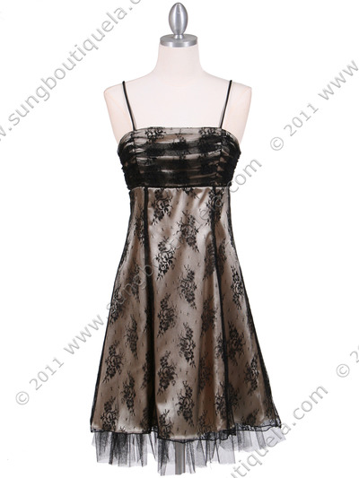 8509 Black Gold Laced Cocktail Dress - Black Gold, Front View Medium