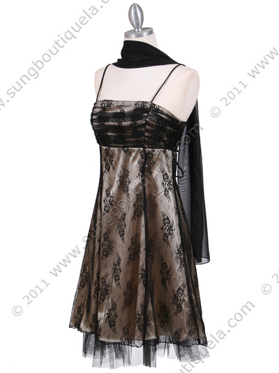 8509 Black Gold Laced Cocktail Dress - Black Gold, Alt View Medium