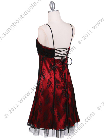 8509 Black Red Laced Cocktail Dress - Black Red, Back View Medium